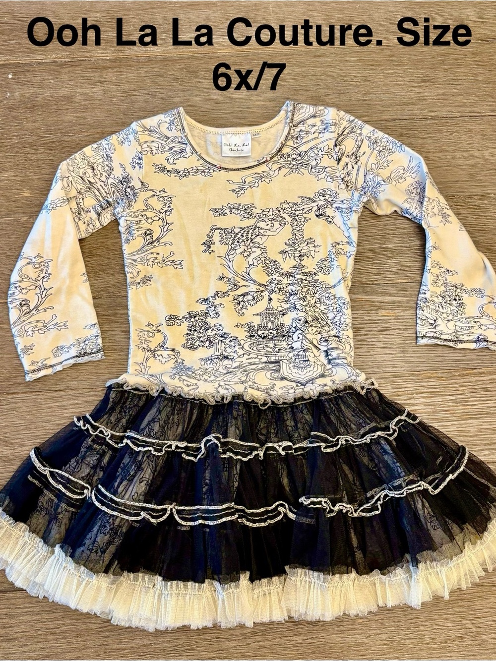 Ooh! La, La! Couture Cream & Navy Ruffle Tutu Dress